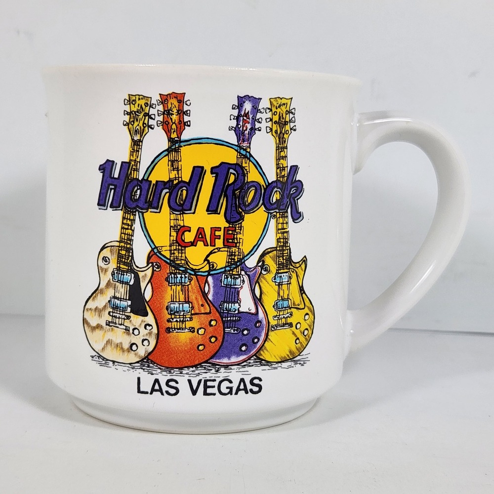 Hard Rock Cafe Las Vegas Coffee Mug Guitars Graphic White Ceramic Souvenir